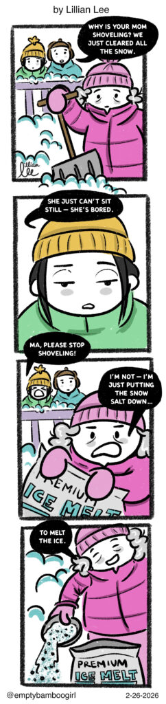 Empty Bamboo Girl comic strip for Sampan Newspaper about snow shoveling