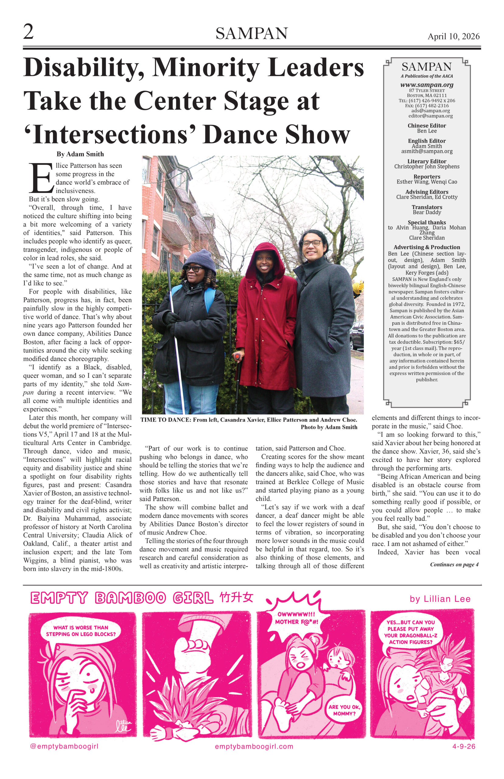 an excerpt of the Sampan Newspaper featuring a comic of a foot landing directly on the sharp, yellow spikes of a Goku action figure